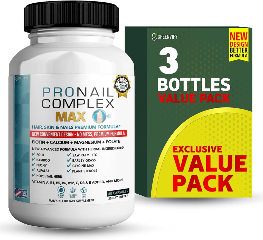 ProNail Complex Max Hair, Skin & Nails Premium Supplement with Biotin & Herbal Blend, 60 Capsules, 30 Day Supply (3)
