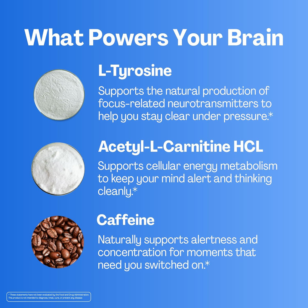 URVI® Brain Gummies – Caffeine, L-Tyrosine, Acetyl-L-Carnitine, L Methyl Folate (Quatrefolic® 5-MTHF), Vitamin B12 & Iodine – Boosts Energy & Focus – Sugar-Free – Strawberry Flavor – 60 Gummies