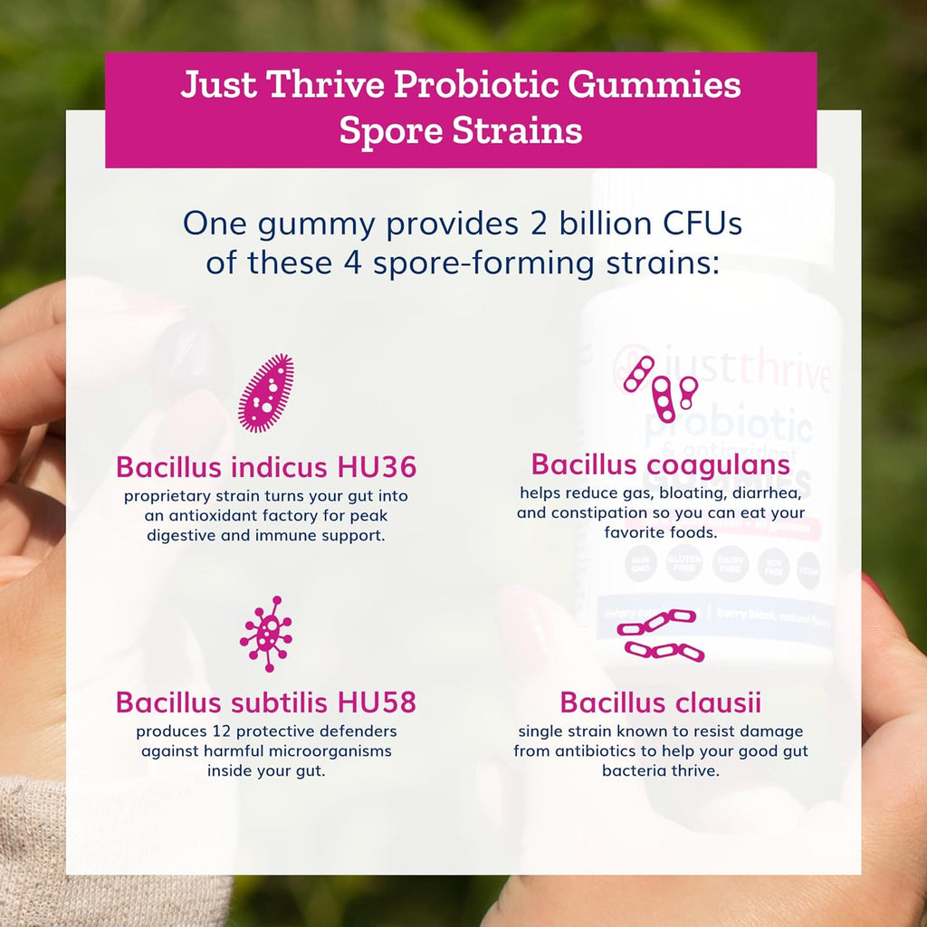 Just Thrive Probiotic Gummies - Kids, Men, and Womens Probiotic - for Digestive and Overall Health, 30 Count