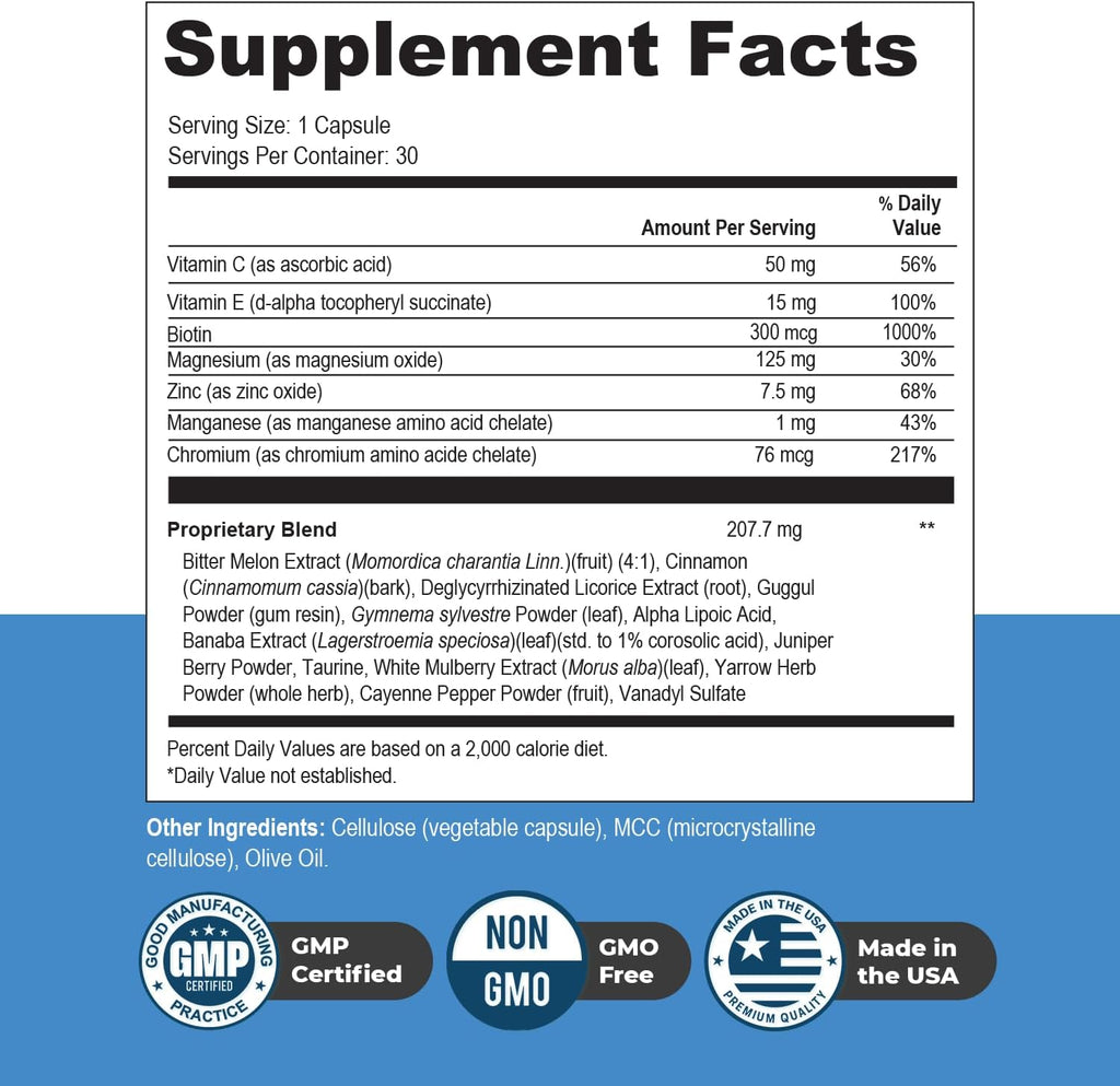Glucotrust Capsules Supplement, Original Formula, 100% Natural Herbal Blend, Gymnema sylvestre, Chromium, Licorice | 30 Capsules, 1 Month Supply