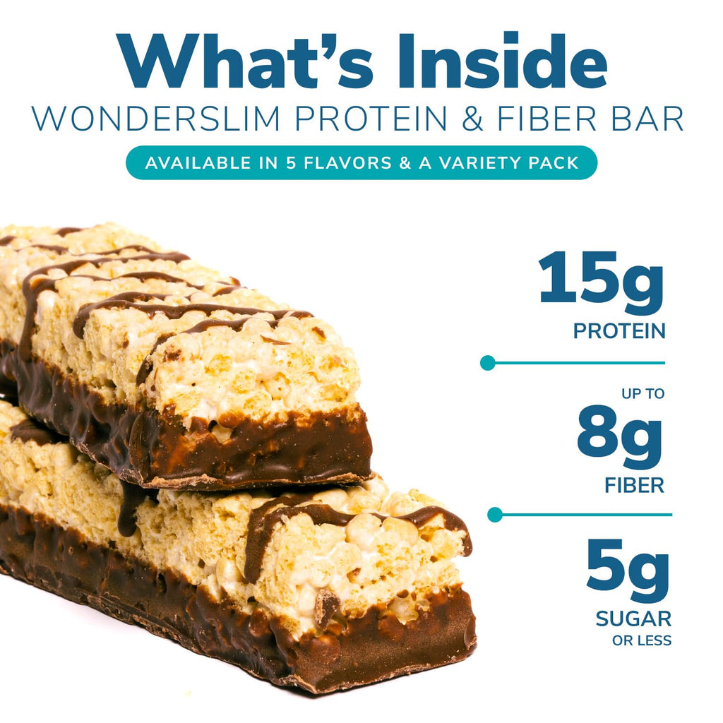 Wonderslim High Fiber Protein Bars, Fluffy Lemon Crisp | 15g Protein, 8g Fiber | Low Sugar, Low Carb | Healthy Indulgence | Satisfying, Supports Energy & On-the-Go Convenience, 7 Pack