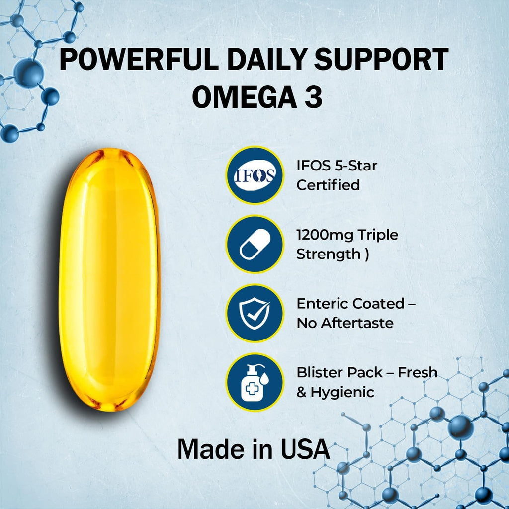 VitalOils1000 - Omega-3 Fish Oil 1200mg(750 DHA+450 EPA). IFOS 5-Star. Non-GMO & Gluten-Free. No Fishy Aftertaste. High Absorption, Brain, Heart, Prenatal Support, 30 Blister-Sealed Caps, Made in USA