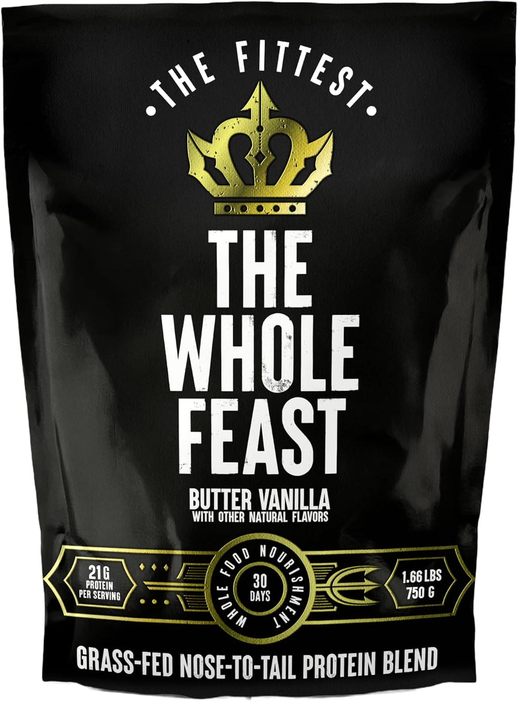 The Fittest Whole Feast Beef Protein Powder - Butter Vanilla - Grass Fed Nose to Tail Carnivore Blend Including Liver, Colostrum and Whole Bone - BCAAs - 14g Collagen - 21g Total Protein