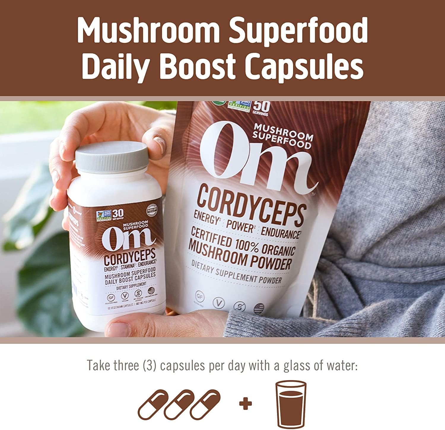 OM MUSHROOM SUPERFOOD Cordyceps Mushroom Capsules Superfood Supplement, 90 Count, 30 Days, Organic Energy Supplement for Stamina and Endurance