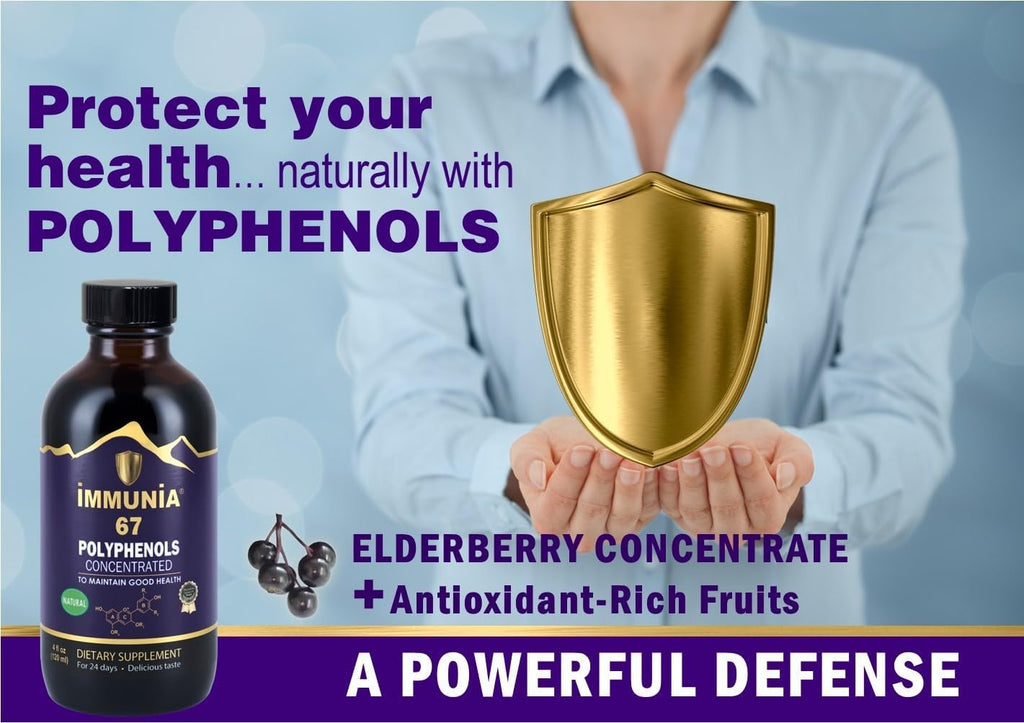 Immunia 67 Polyphenols - Elderberry Concentrate & Antioxidant Fruits. Premium Antioxidant Supplement with 67 Polyphenols (Anthocyanins, Quercetin, Resveratrol, etc.) 24-Day Supply per Bottle (1-Pack)