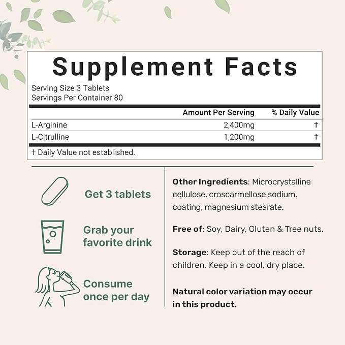 Nitric Oxide Supplements for Men & Women 3,600mg, 240 Bisected Tablets | 80 Servings | Max Strength Nitric Oxide Booster with L-Arginine & L-Citrulline | Muscle, Circulation & Heart Health Support