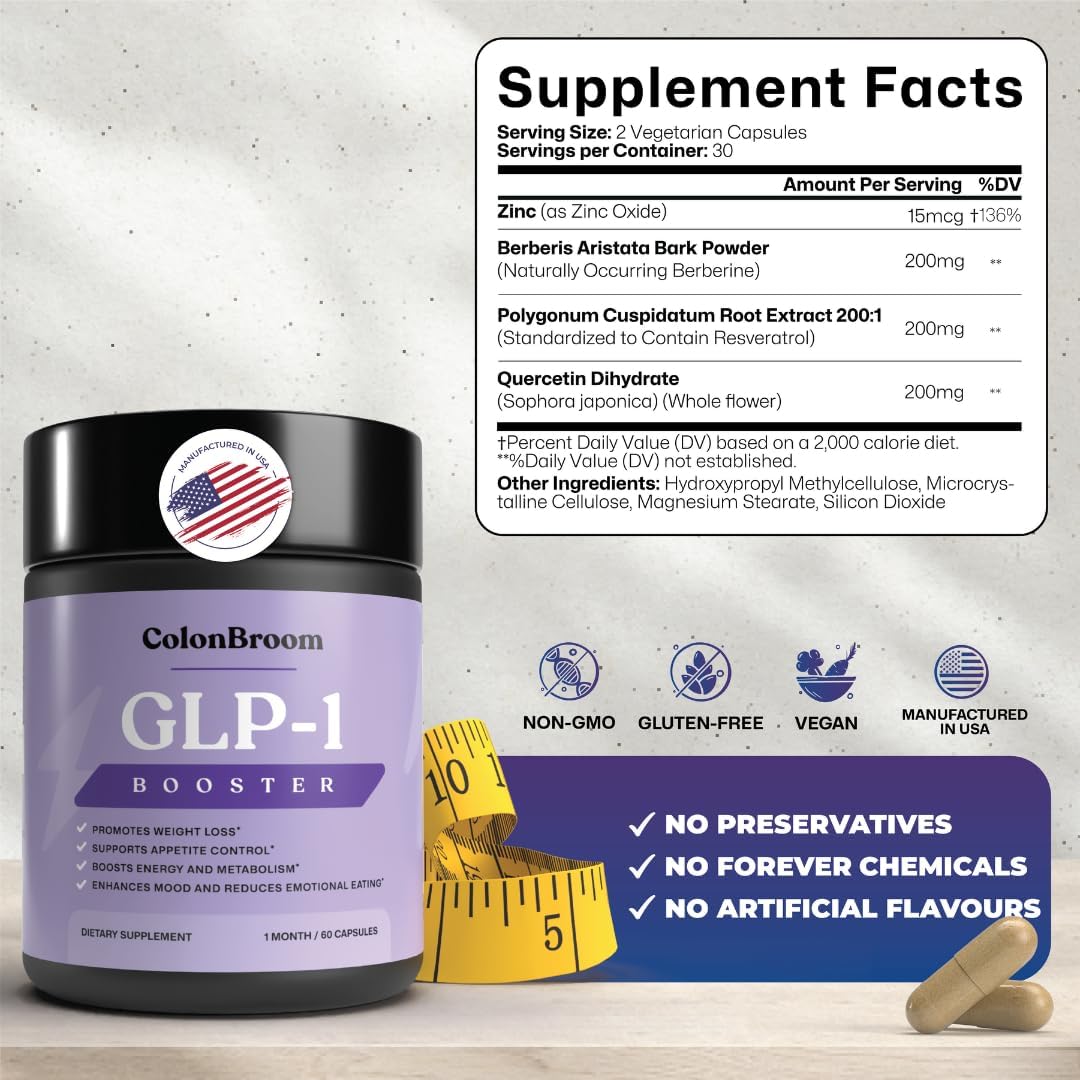 ColonBroom GLP-1 Weight Management Supplement for Women & Men - GLP1 Supports Gut Health, Metabolic Wellness & Appetite Regulation - Vegan, Gluten-Free Diet Fiber Capsules | 120 Count (New Formula)