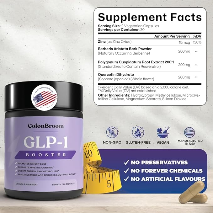 ColonBroom GLP-1 Weight Management Supplement for Women & Men - GLP1 Supports Gut Health, Metabolic Wellness & Appetite Regulation - Vegan, Gluten-Free Diet Kit Capsules | 60 Count (New Formula)