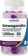 Nutricost Ashwagandha Gummies 1200mg Equivalent Per Serving (Mixed Berry Flavor), 60 Gummies, 30 Servings