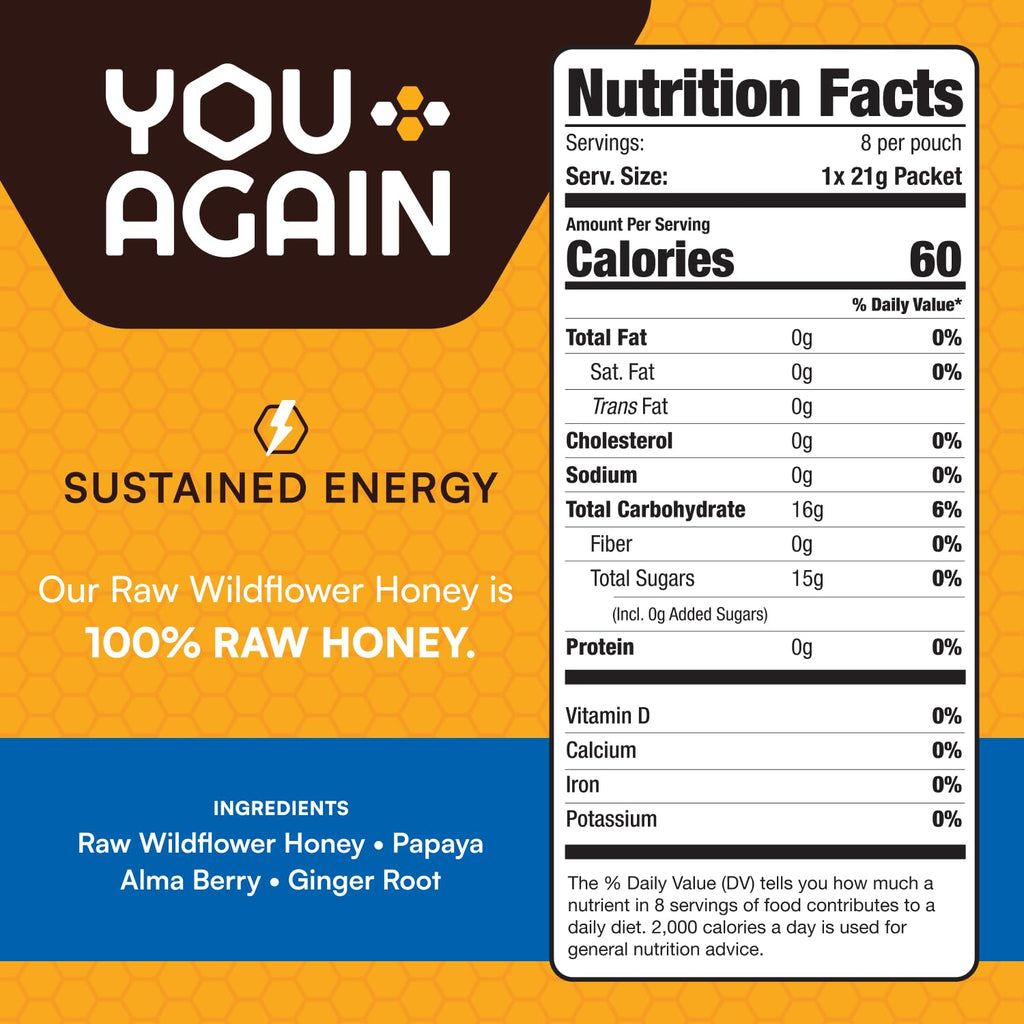 You Again Super Honey Wild Ginger Packets | Workout Clean Energy Gel Packs | Cycling, Endurance, Running Gel or Energy Snack | Paleo & Carnivore Snack | Gluten-Free | Made in USA | 8 Count