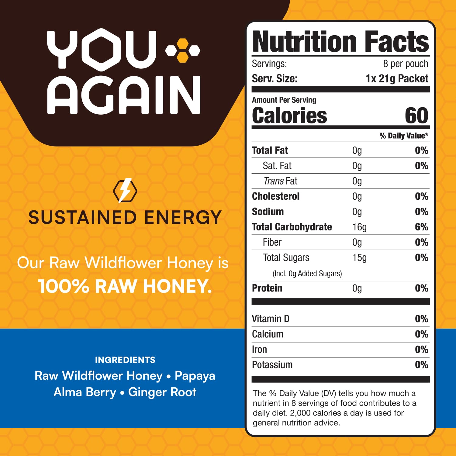 You Again Super Honey Wild Ginger Packets | Workout Clean Energy Gel Packs | Cycling, Endurance, Running Gel or Energy Snack | Paleo & Carnivore Snack | Gluten-Free | Made in USA | 8 Count