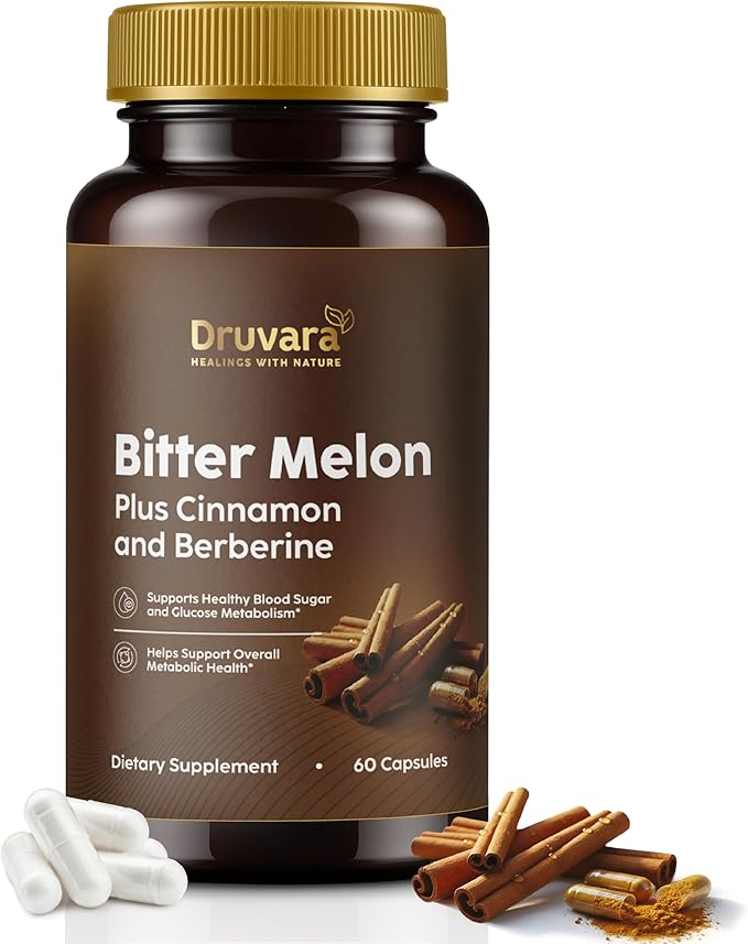 Bitter Melon Capsules with Berberine & Cinnamon, Sugar Balance, Metabolic Health & Steady Energy, with Extra Strength Bitter Melon Extract, Clean Formula, 60 Capsules