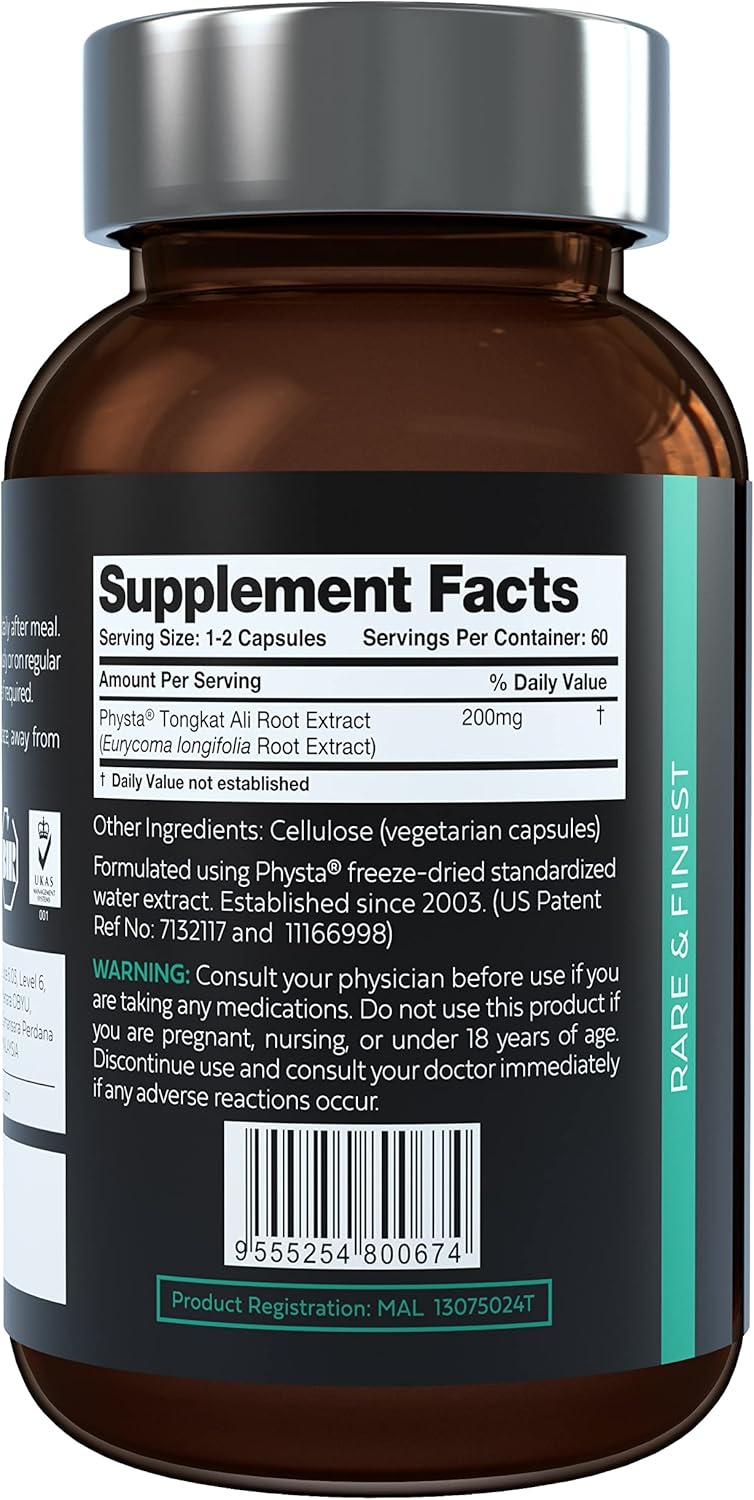 Tongkat Ali Root Extract by Akarali with US Patented Physta® Extraction Technology , Higher Eurycomanone, Natural Testosterone Support