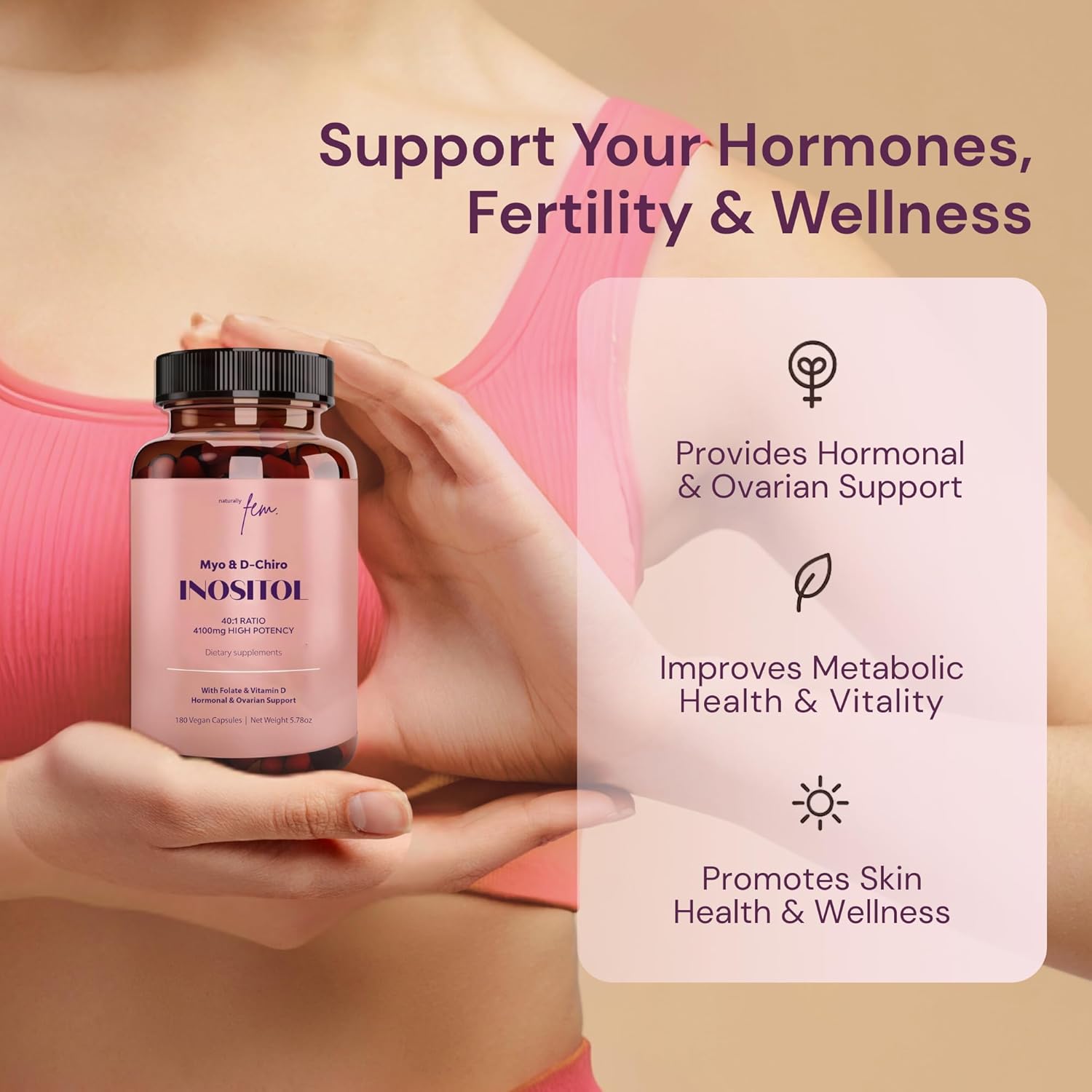 QSTA Myo-Inositol & D-Chiro Inositol Supplement for Women 4100mg (40:1 Ratio) – 9-in-1 Hormonal & Metabolic Support with Folate, Vitamin B6, B12, D3, Zinc & Chromium