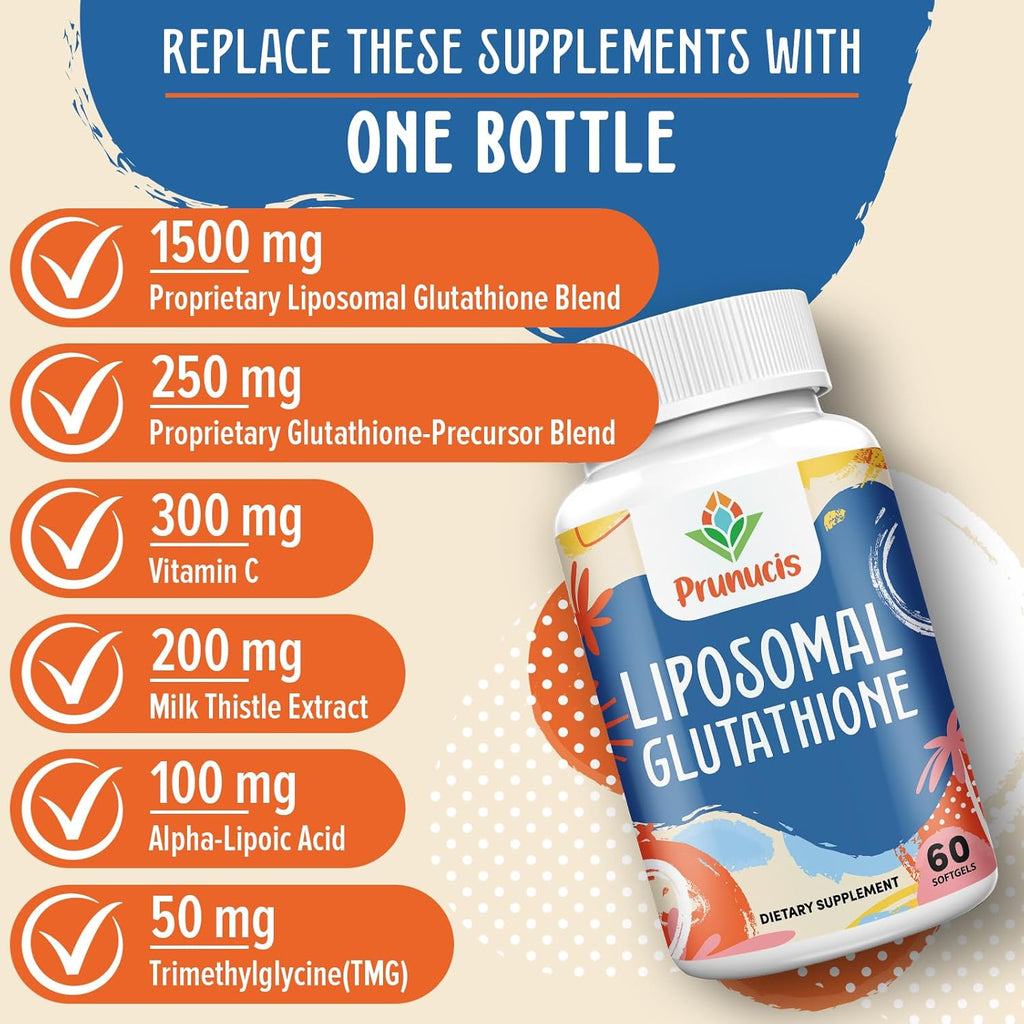 2400MG Liposomal Glutathione, with Vitamin C, Milk Thistle & Alpha-Lipoic Acid, Master Antioxidants, Pure Reduced L-Glutathione - Immune System, Cell Repair, Energy, High Absorption, 120 Softgels