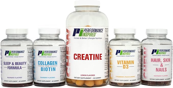 PERFORMANCE INSPIRED Creatine Gummies – 5g Creatine Monohydrate – Muscle Recovery & Strength Support – Lemon Flavor – 150 Count