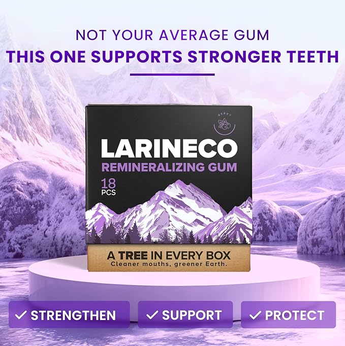 Larineco Remineralizing Gum with Nano Hydroxyapatite & Xylitol – Sugar-Free Cinnamon Xylitol Gum – Plastic-Free, Dye-Free, Aspartame-Free – Natural Base – 18 Pieces (18 Count (Pack of 2), Berry)