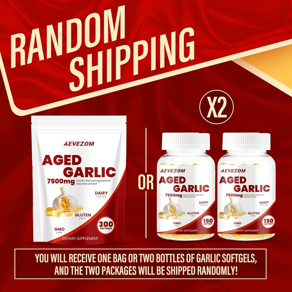 Aged Garlic Extract odorless 7500mg,Non-GMO, Gluten-Free | Supports Immune Health | Grown Allium Sativum Bulb | Potent Antioxidant Supplement,300 Softgels (1)