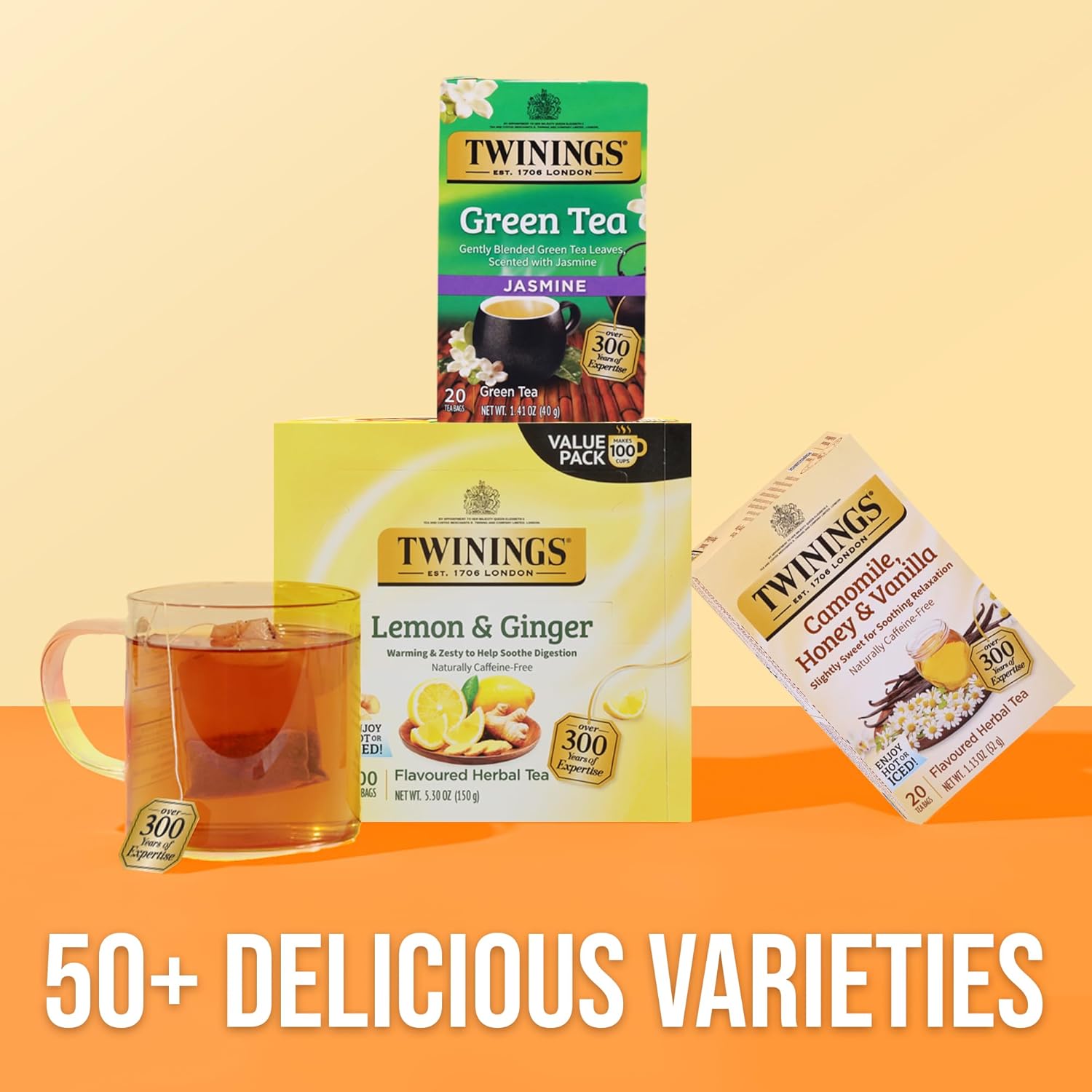 Twinings Camomile, Honey & Vanilla Herbal Tea Individually Wrapped Bags, 20 Count (Pack of 6), Naturally Caffeine-Free, Enjoy Hot or Iced, 120 Teabags