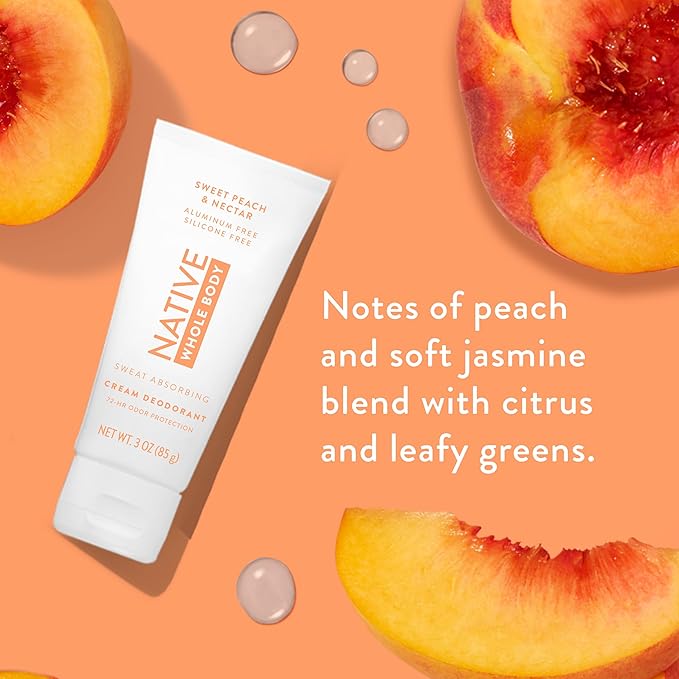 Native Whole Body Deodorant Cream Contains Naturally Derived Ingredients, Deodorant for Women & Men | 72 Hour Odor Protection, Aluminum Free with Coconut Oil and Shea Butter | Sweet Peach & Nectar