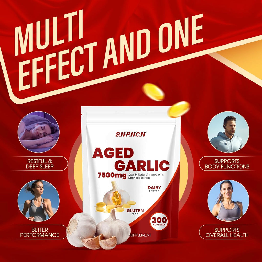 Aged Garlic Extract odorless 7500mg,Non-GMO, Gluten-Free | Supports Immune Health | Grown Allium Sativum Bulb | Potent Antioxidant Supplement,300 Softgels (1)