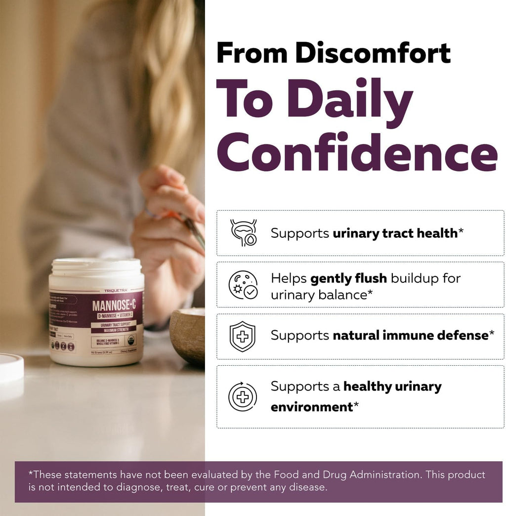 Mannose-C - Organic D Mannose Powder + Whole Food Vitamin C, Natural UTI Support Supplement to Flush & Cleanse Urinary Tract, Certified Organic Urinary Health for Women, Vegan, Non-GMO (60 Servings)