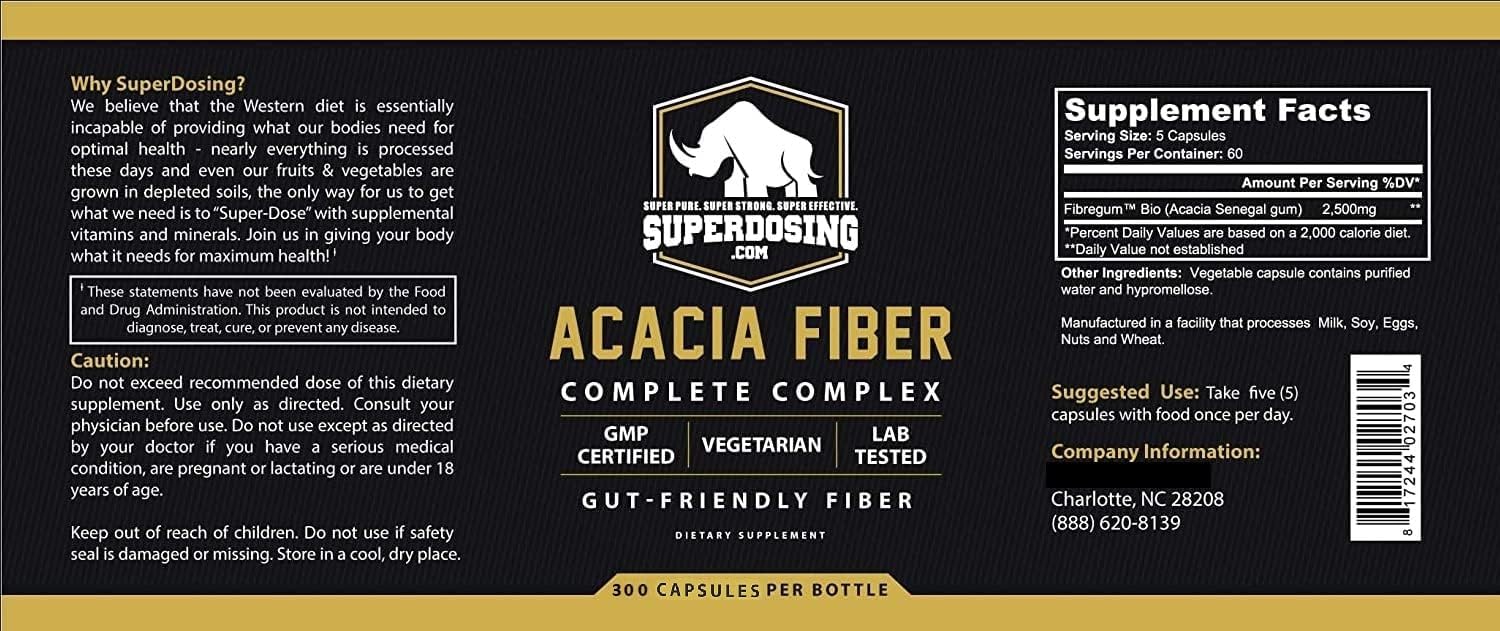 Fast Acting, Organic Acacia Senegal Fiber Capsules 600pk. Natural Soluble Fiber Supplement Pill. Vegan Prebiotic Capsules.