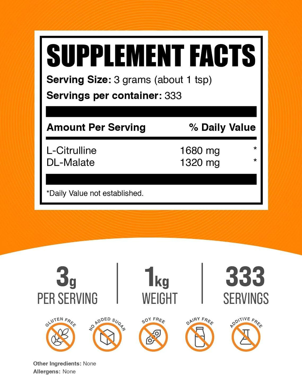 BulkSupplements.com L-Citrulline Malate 1:1 Powder - Citrulline Powder, Amino Acid Supplement - Unflavored & Gluten Free - 3g per Servings, 1kg (2.2 lbs) (Pack of 1)