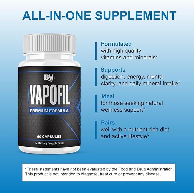 BLUE VIBE Vapofil Premium Wellness and Advanced Health Management Supplement Pills, Vapofil Maximum Strength Advanced Daily Health Support and Overall Wellness Supplement (2 Pack - 120 Capsules)