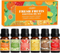 SALUBRITO Fresh Fruit Fragrance Oils Set, Essential Oils for Diffuser, Candle, Soap Making - Strawberry, Sweet Orange, Pineapple, Coconut, Bergamot, Grapefruit, 6X10ml