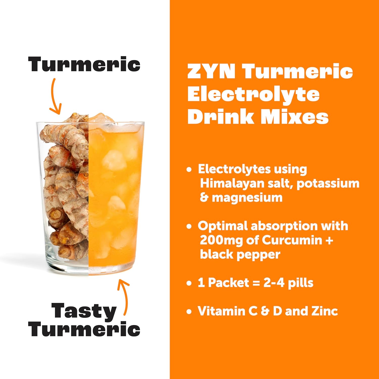 ZYN Electrolyte Drink Mix Hydration Packets, Electrolytes Powder, Hydration Packets w/Turmeric Curcumin, Vitamin C and D, Zinc, Hydrate Electrolyte Powder Packets for Wellness, Variety Pack of 16