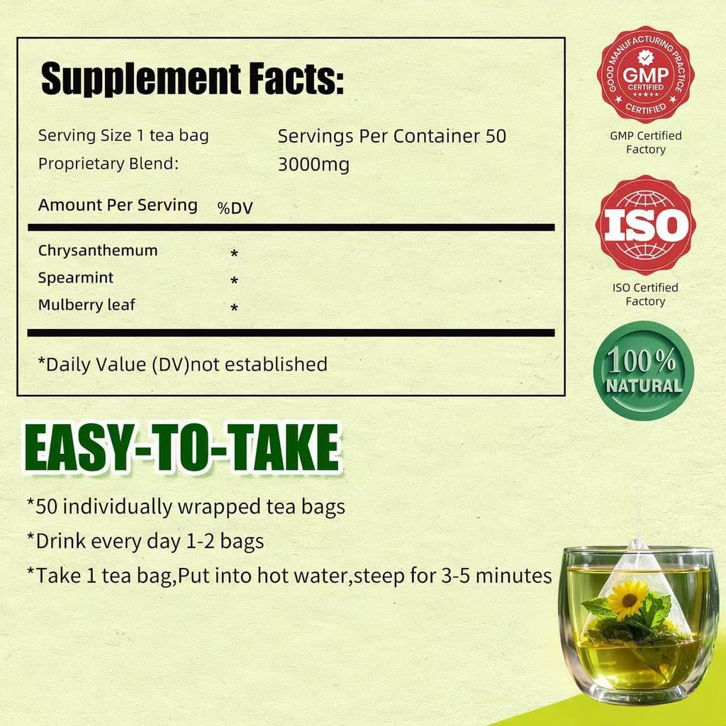 Eastrue Spearmint Tea Blend Mulberry & Chrysanthemum,50 Teabags,Supports Everyday Wellness, Healthy & Refreshing,Non-GMO,Organic,Caffeine-Free