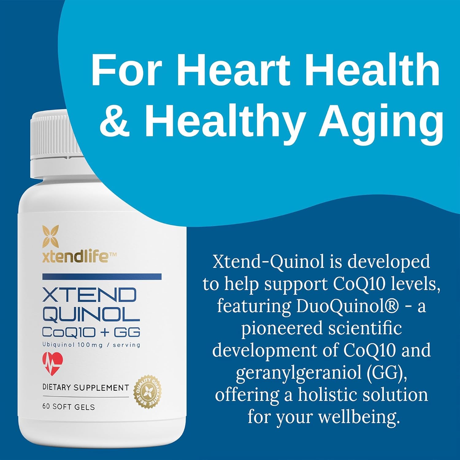 Xtendlife Xtend-Quinol - Natural CoQ10 Ubiquinol and GG (Geranylgeraniol) Supplement for CoEnzyme Q10 Production, Heart Health, Cellular Energy, and Aging Health - 2 Month Supply