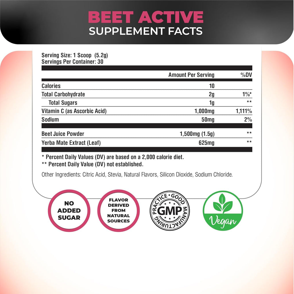 Nutrology Beet Active, Natural Pre-Workout Powder, Supports Energy, Endurance & Nitric Oxide Flow with Beet Powder, Yerba Mate & Electrolytes, Vegan Pre Workout, Passion Fruit Flavor, 30 Servings