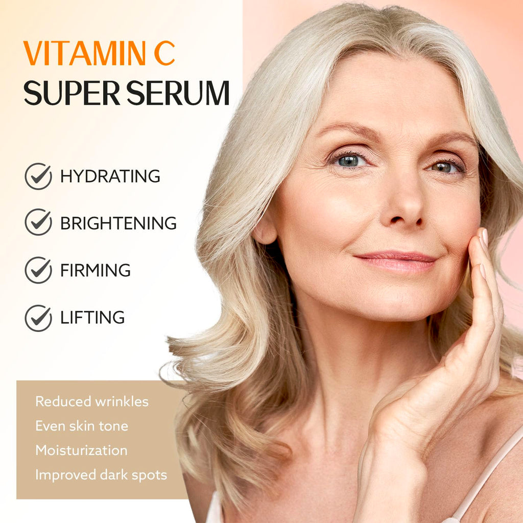 Super Vitamin C Serum for Women over 70: Hyaluronic Acid Serum for Face, Dark Spot Remover and Wrinkle Reduction - Lifting, Smoothing, Moisturizing, All in One Skin Care Formula, 1 fl oz