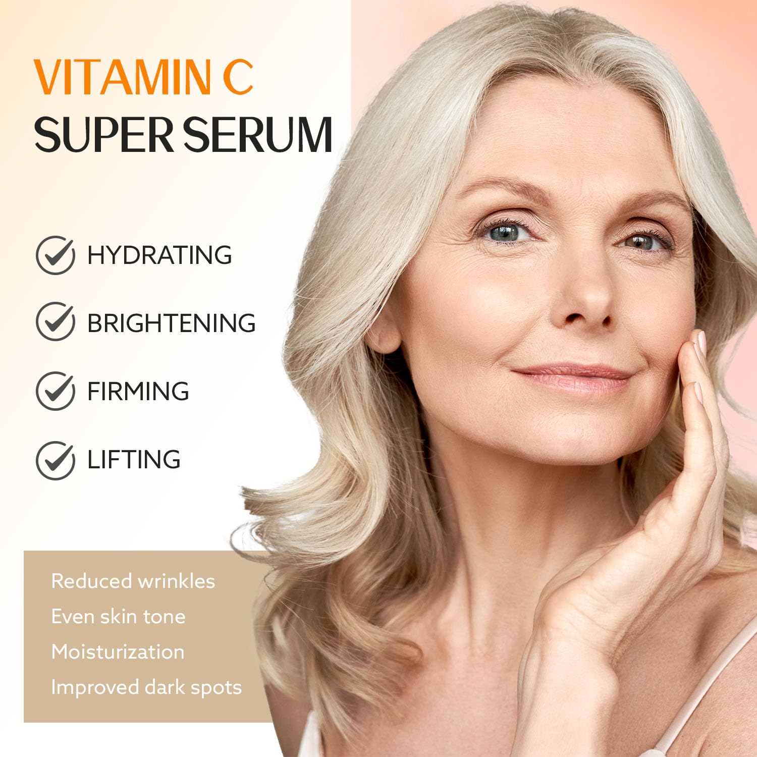 Super Vitamin C Serum for Women over 70: Hyaluronic Acid Serum for Face, Dark Spot Remover and Wrinkle Reduction - Lifting, Smoothing, Moisturizing, All in One Skin Care Formula, 1 fl oz