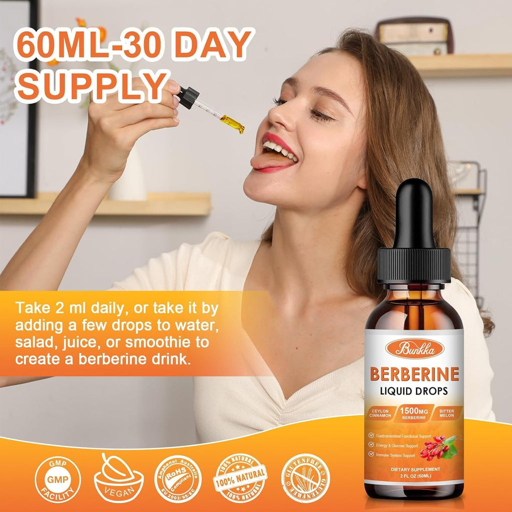 (2 Pack) Berberine Supplement, Berberine Liquid Drops with Ceylon Cinnamon, Bitter Melon, Sugar-Free & Vegan Supplement Supports Immune System & Gastrointestinal Care - 4 FL Oz