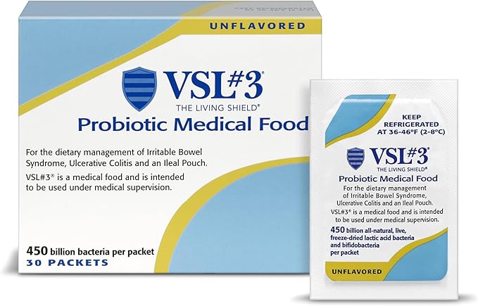 VSL#3® Probiotic Powder for Digestive Health, IBS & UC Symptoms - 450B CFUs, High-Potency, Multi-Strain, Live, Refrigerated Probiotic, Medical Food for Gut Health Support in Men & Women, 30 Pack