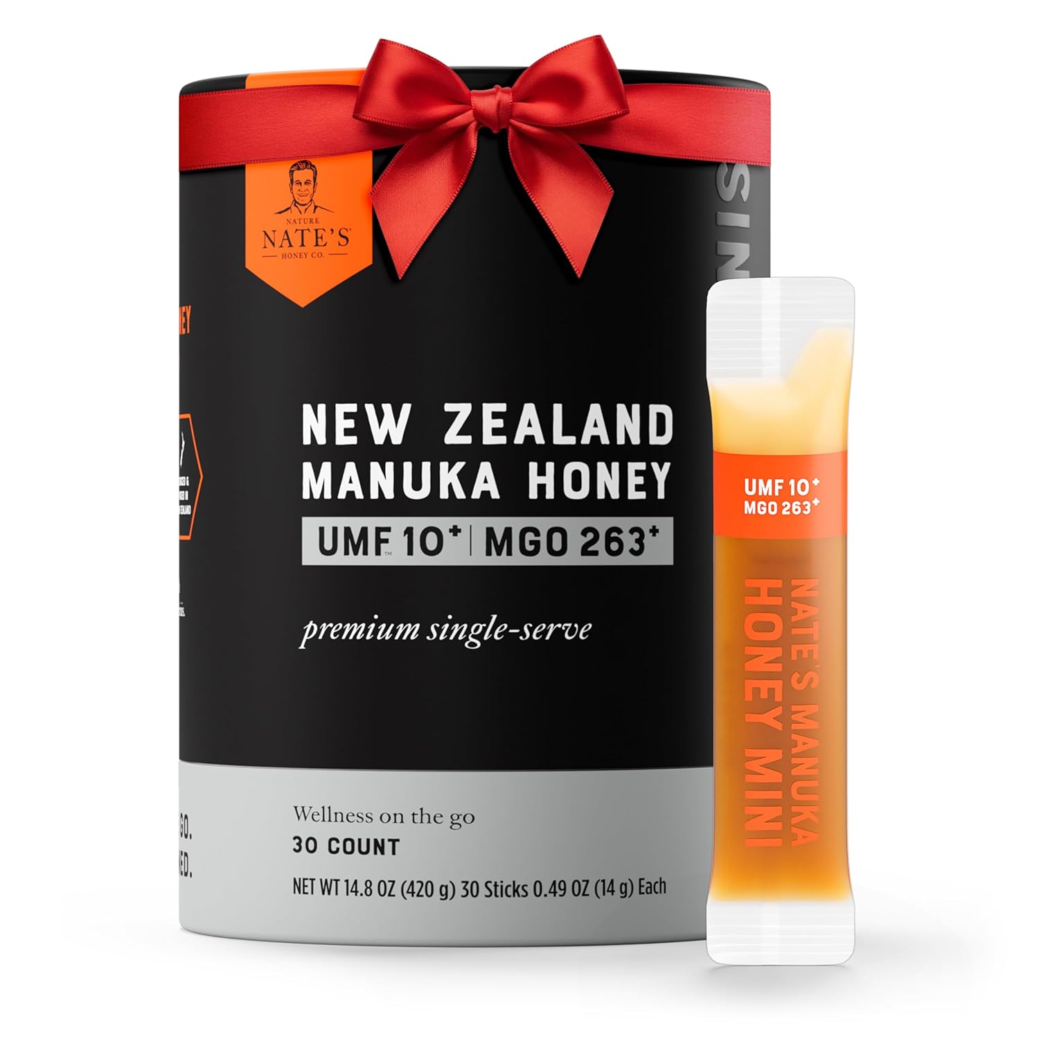 Nate's Manuka Honey Minis - 30 count Single-serve, Pure Manuka Honey - MGO 263+ | UMF Certified 10+ - 30 Single-Serve Packets for On-the-Go Daily Wellness