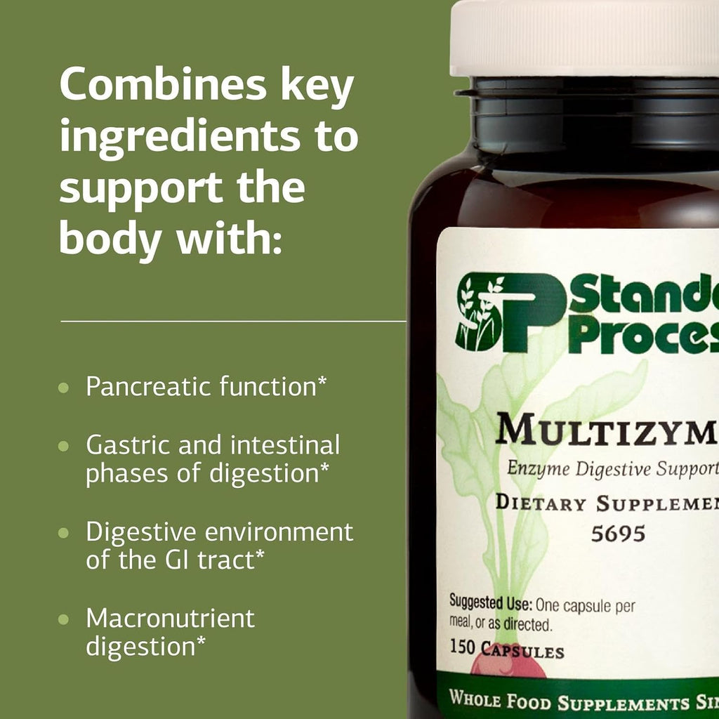 Standard Process Inc. Multizyme - Whole Food Pancreas Support, Pancreatin Digestive Enzymes, Digestive Health and Pancreatic Enzymes with Cellulase, Papain, Amylase, Lipase and More - 150 Capsules