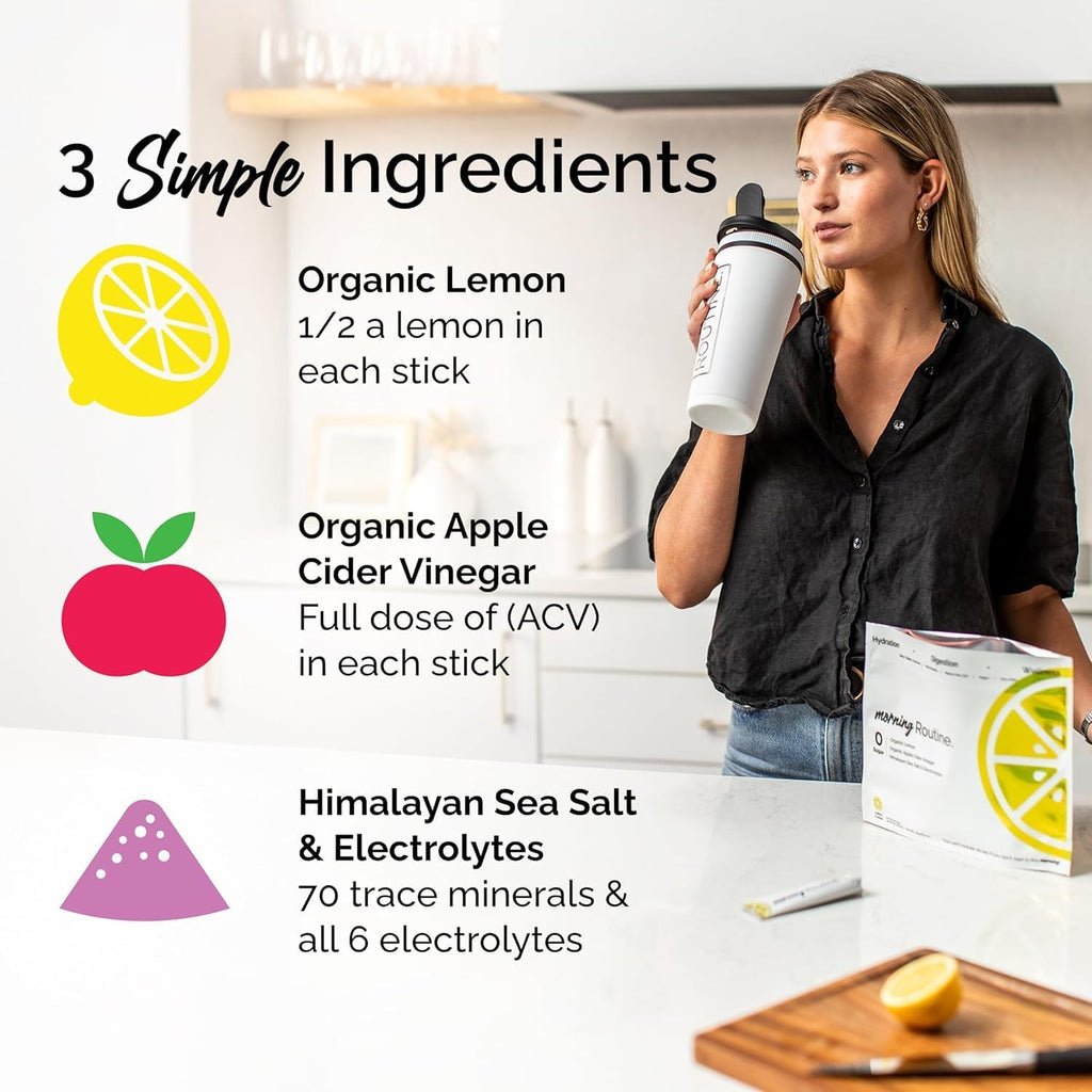 ROUTINE Morning Daily Hydration | Electrolyte Powder Packets with Apple Cider Vinegar, Lemon, and Sea Salt | Keto & Paleo-Friendly Electrolyte Drink Mix (5 Pack)