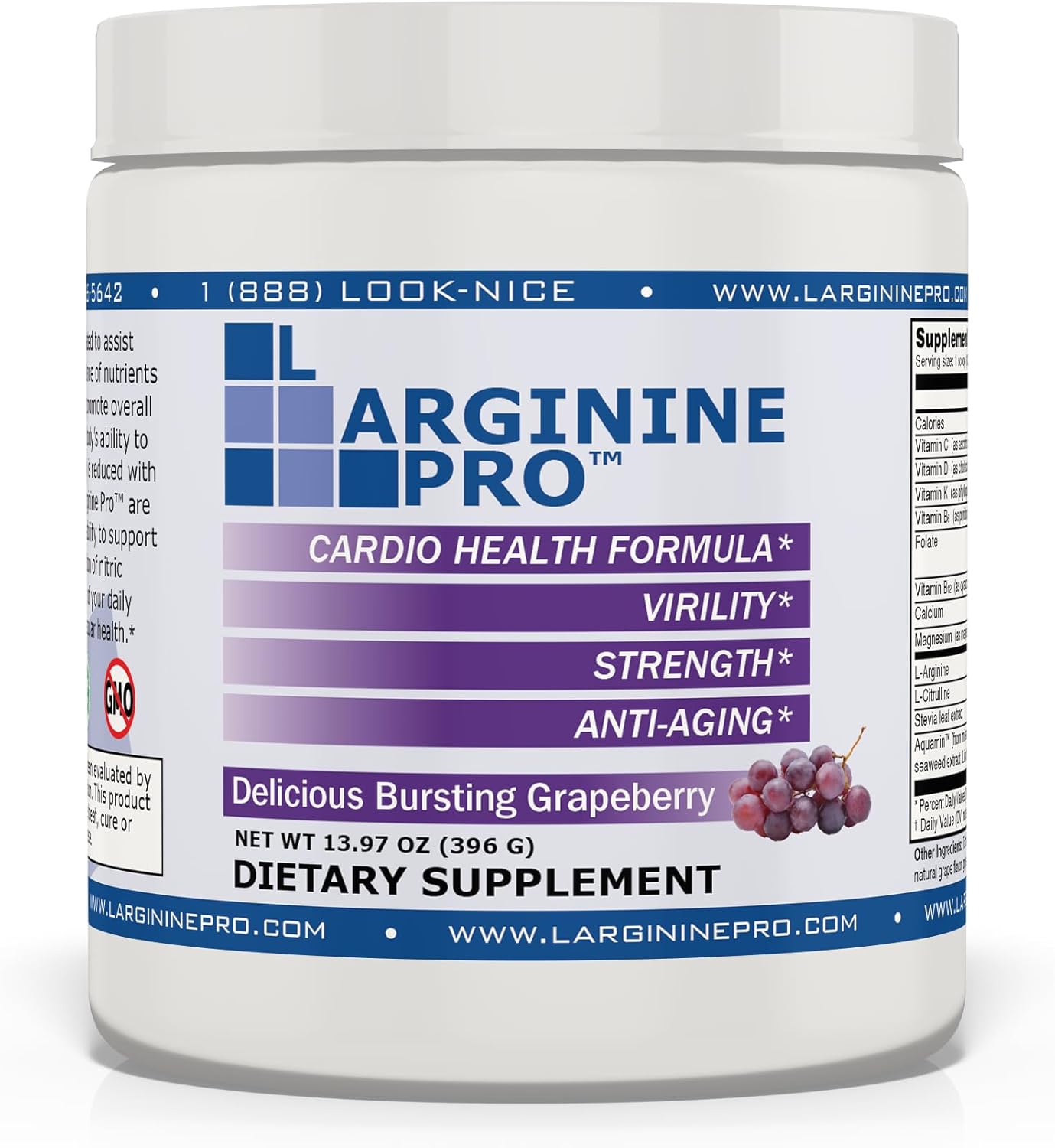L-ARGININE PRO | 5,500mg L-Arginine Plus L-Citrulline 1,100mg Grape & Orange Powder Drink Mix Supplement for Increased Nitric Oxide Production