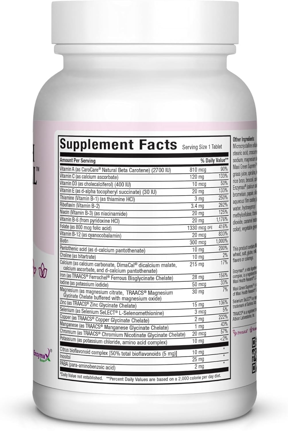 Maxi Health Prenatal Vitamins for Women – One Daily Prenatals with Iron, Folate, Choline, Vitamin D3, and Essential Nutrients – High Absorption Supplement for Pregnancy and Preconception – 60 Tablets