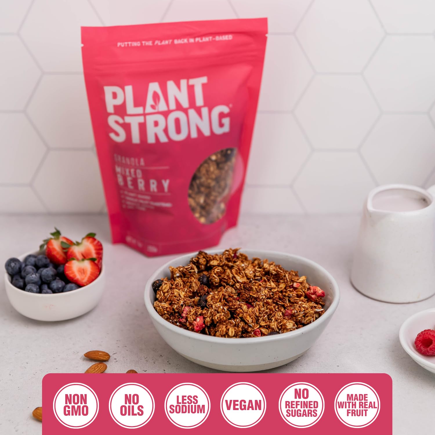 PLANTSTRONG Crispy Mixed Berry Crumble Granola Snack Mix - Whole Grain, Naturally Sweetened With Fruit, Plant Based, Oil Free - Pack of 4 x 9oz Bags