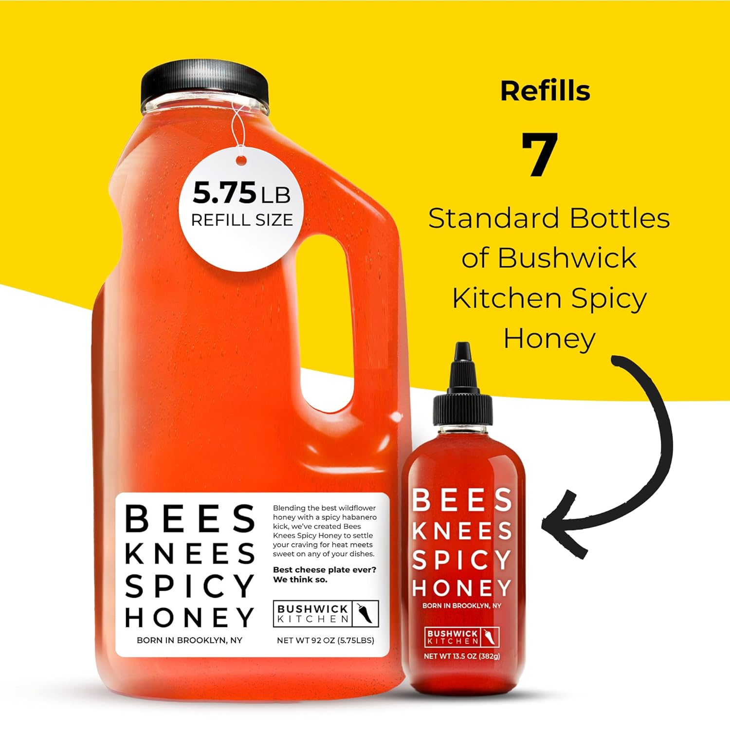 Bees Knees Spicy Hot Honey Bulk Bottle, Raw Honey for Tea, Sweet with a Kick, Infused with Habanero Peppers & Made in the USA, Pure & All Natural, Unfiltered & Gluten Free, 92oz