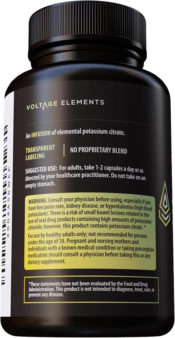 Potassium Citrate 1430mg - Heart & Kidney Health, Electrolyte Balance, Nerve Function - Elemental Potassium 500mg (240 Capsules) Vegan