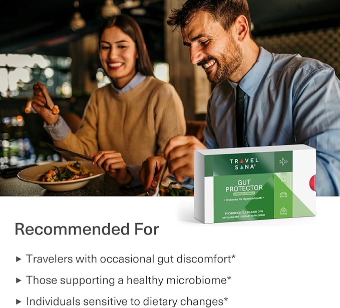 Travel Probiotics for Digestive Health, Immune Support & Occasional Traveler’s Diarrhea | Probiotics for Gut Health | Travel Essentials Supplement | Gut Protector | 30 Vegan Caps