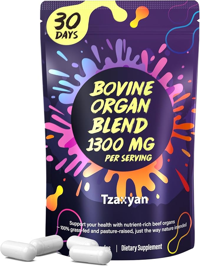 1300MG Beef Organ Supplement for Women, 100% Grass Fed Beef Liver, Uterus, Ovary & 3 More, Bovine Organ Capsules for Supports Women's Overall, Endocrine Balance, Energy, Immunity, 30 Days