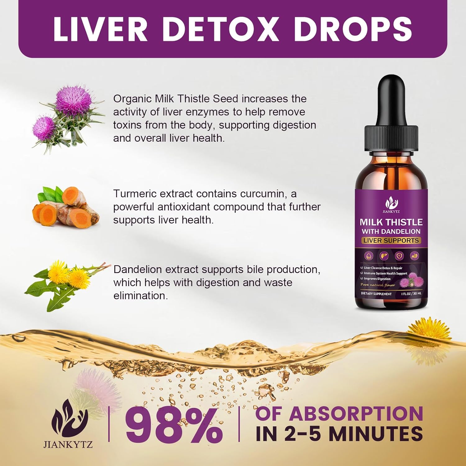 (1 Pack) Milk Thistle Supplement for Liver Cleanse Detox & Repair, Liver Detox Drops with Organic Milk Thistle Seed, Artichoke Extract, Dandelion, Turmeric and Vegan, Non-GMO, Gluten-Free - 1 Fl Oz