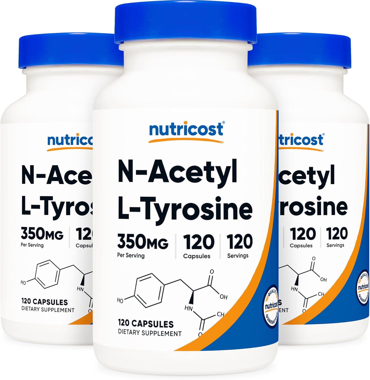 Nutricost N-Acetyl L-Tyrosine (NALT) 350mg, 120 Capsules (3 Bottles) - Gluten Free, Non-GMO